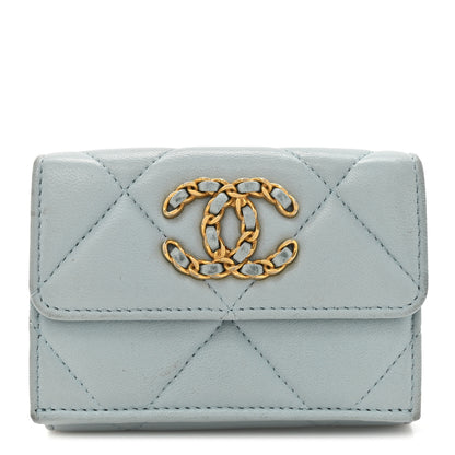 Chanel Lambskin Quilted Chanel 19 Flap Card Holder Light Blue 1 of 13