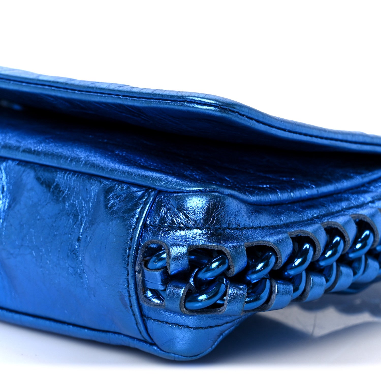 Chanel Metallic Cracked Calfskin Modern Chain Flap Bag Blue 10 of 11