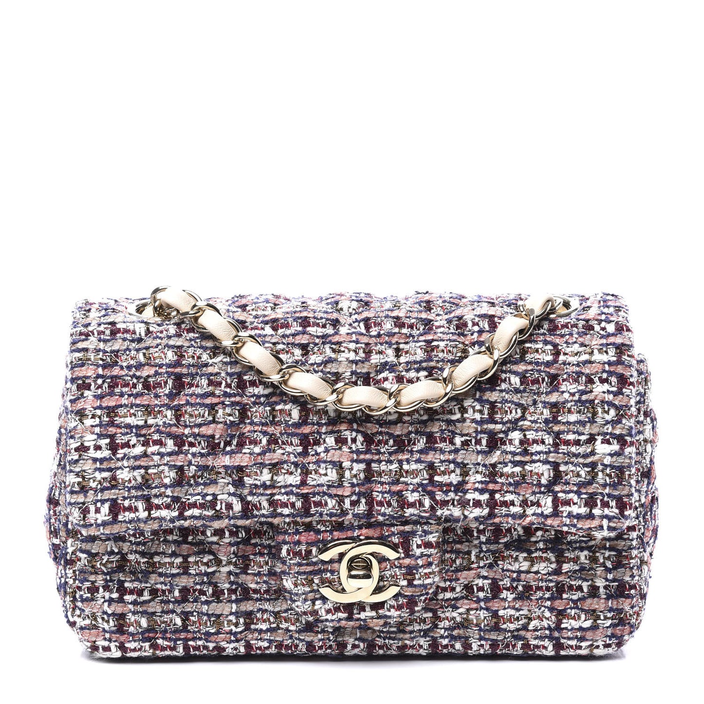 Tweed Quilted Mini Rectangular Flap Pink