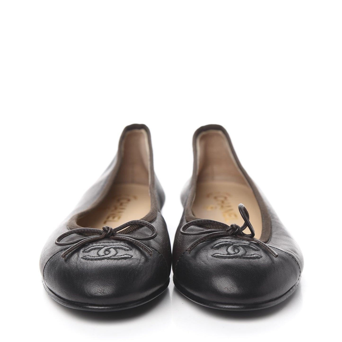 Lambskin Cap Toe Ballerina Flats 37 Black Brown