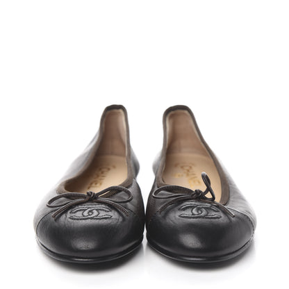 Chanel Lambskin Cap Toe Ballerina Flats 37 Black Brown 2 of 8