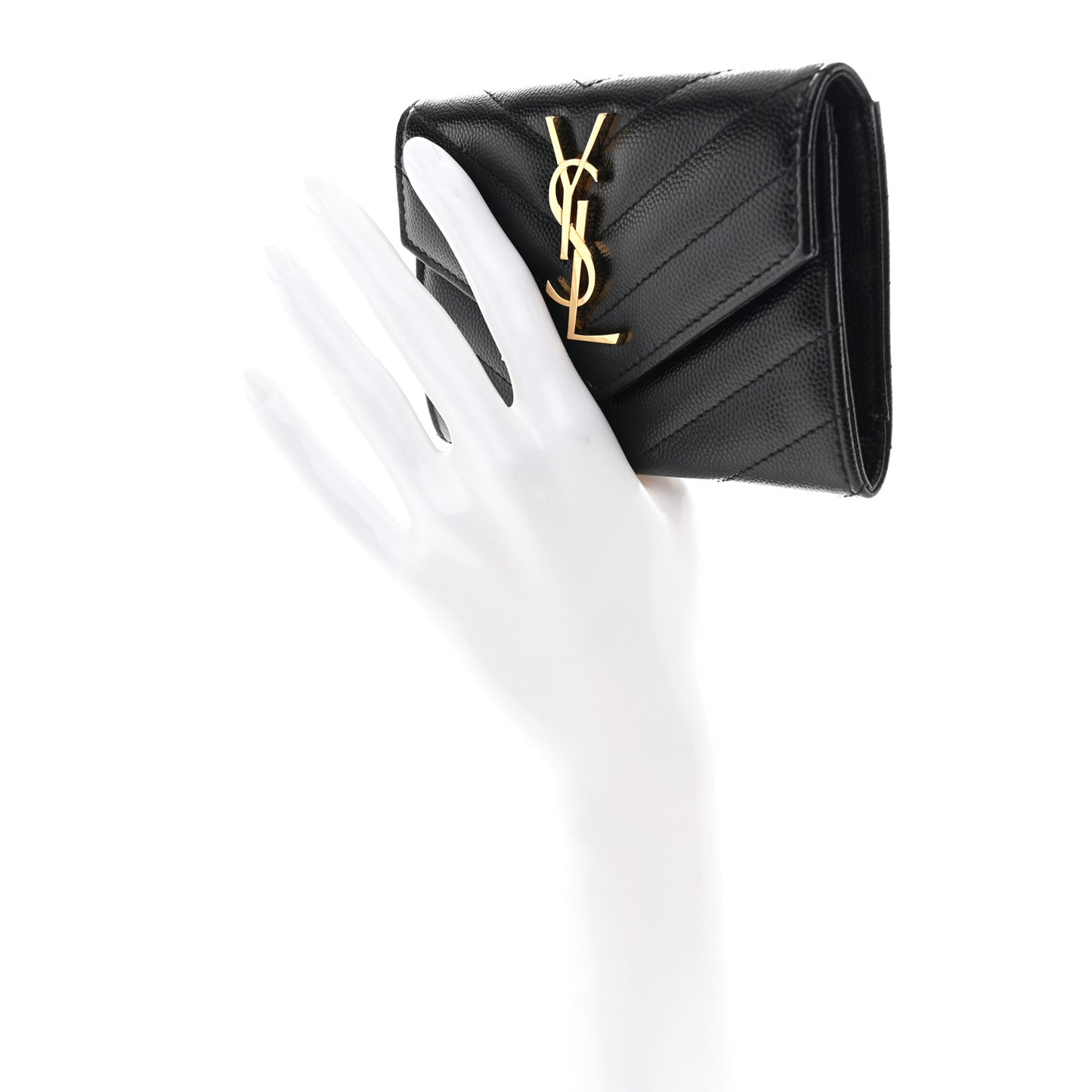 Grain De Poudre Matelasse Chevron Small Monogram Envelope Wallet Black