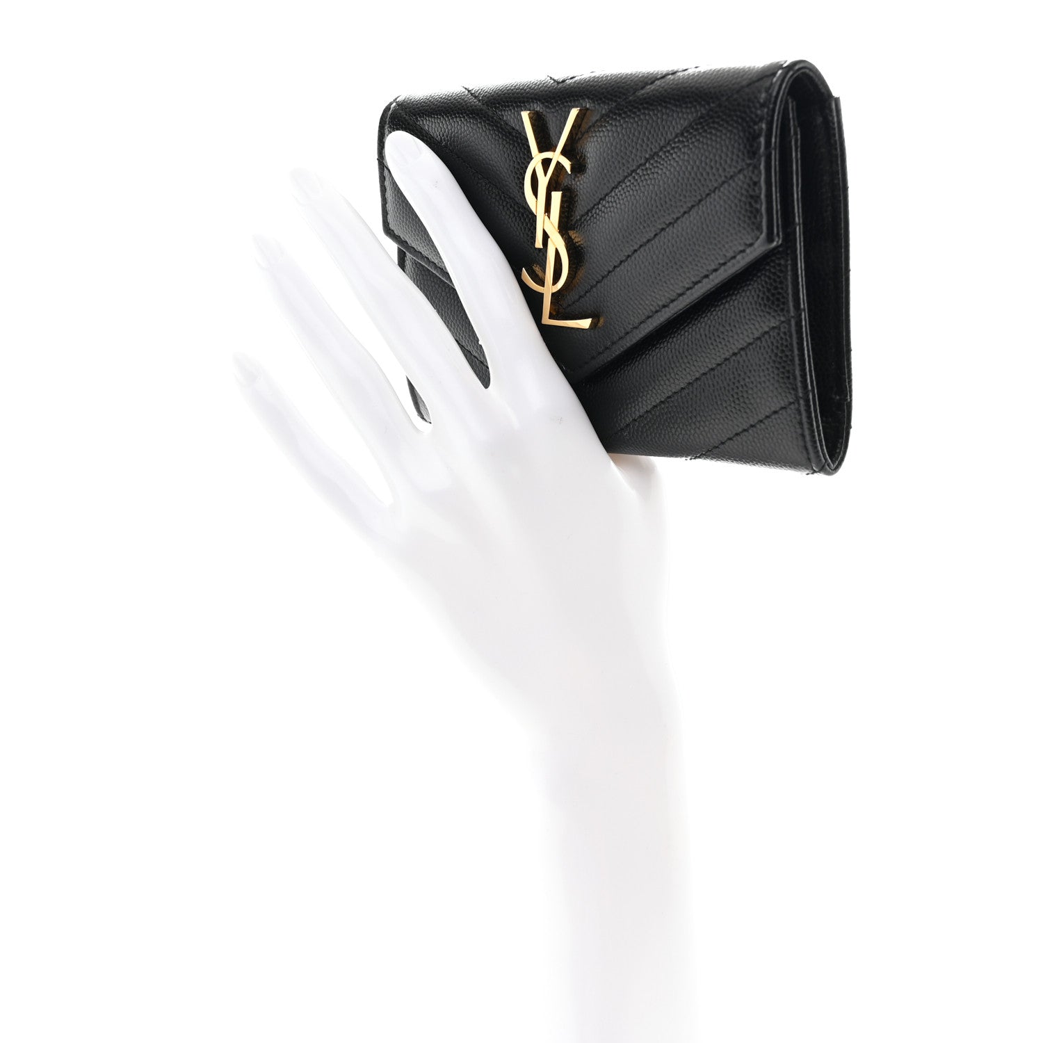 Saint Laurent Grain De Poudre Matelasse Chevron Small Monogram Envelope Wallet Black 2 of 8