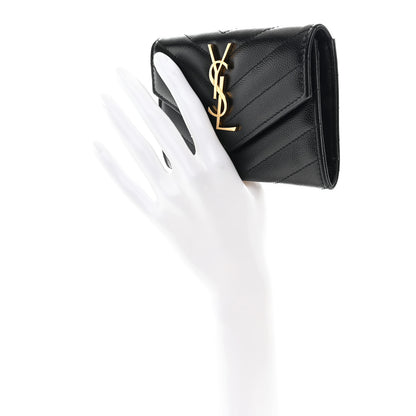 Saint Laurent Grain De Poudre Matelasse Chevron Small Monogram Envelope Wallet Black 2 of 8