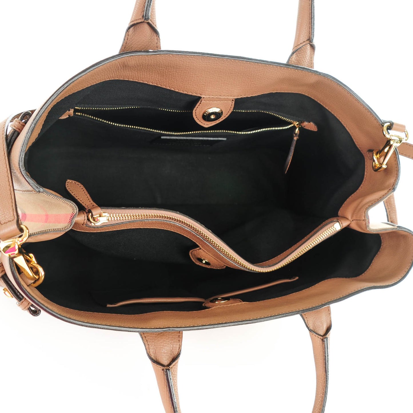 Grainy Calfskin House Check Large Banner Tote Dark Sand