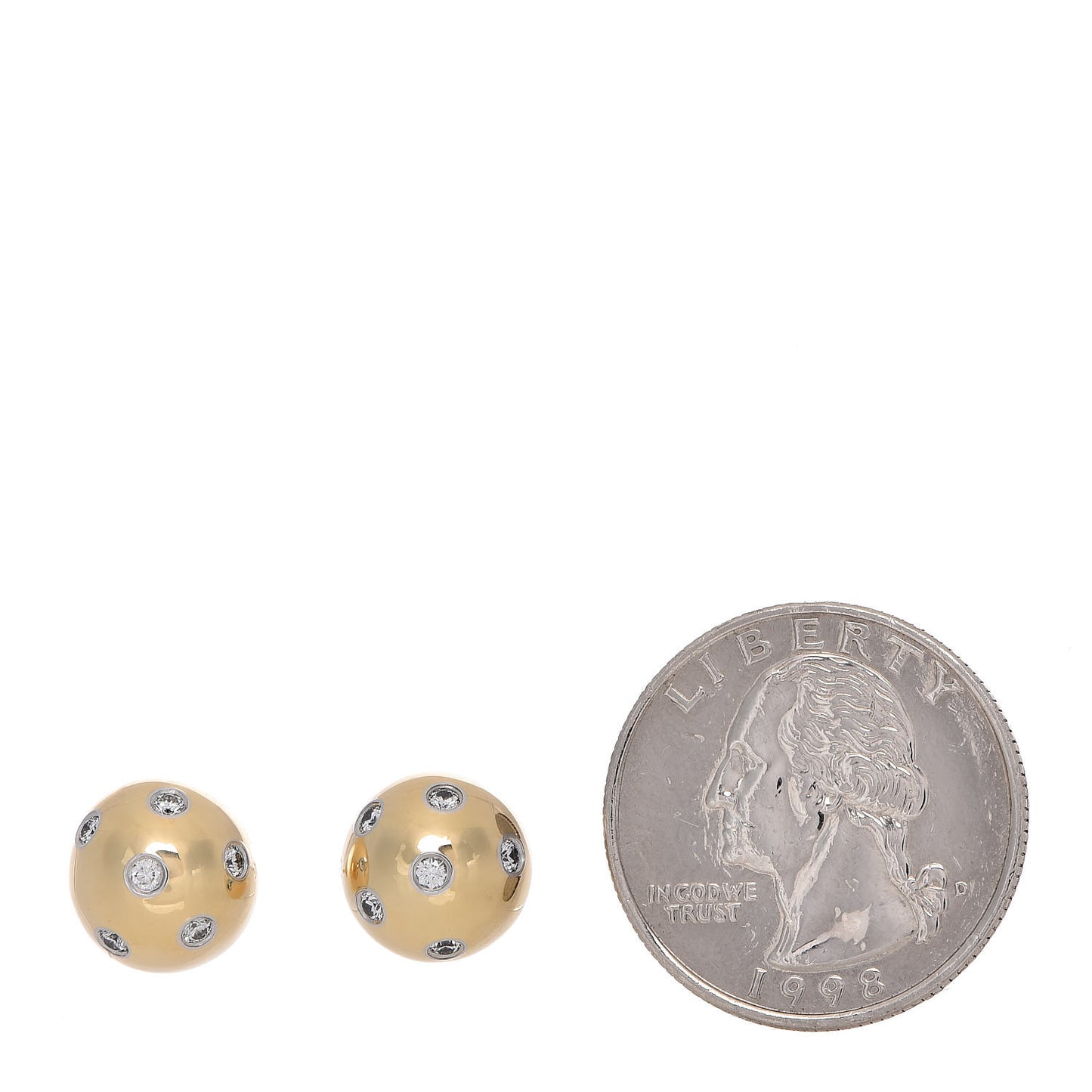 18K Yellow Gold Platinum Diamond 10.5mm Etoile Ball Earrings