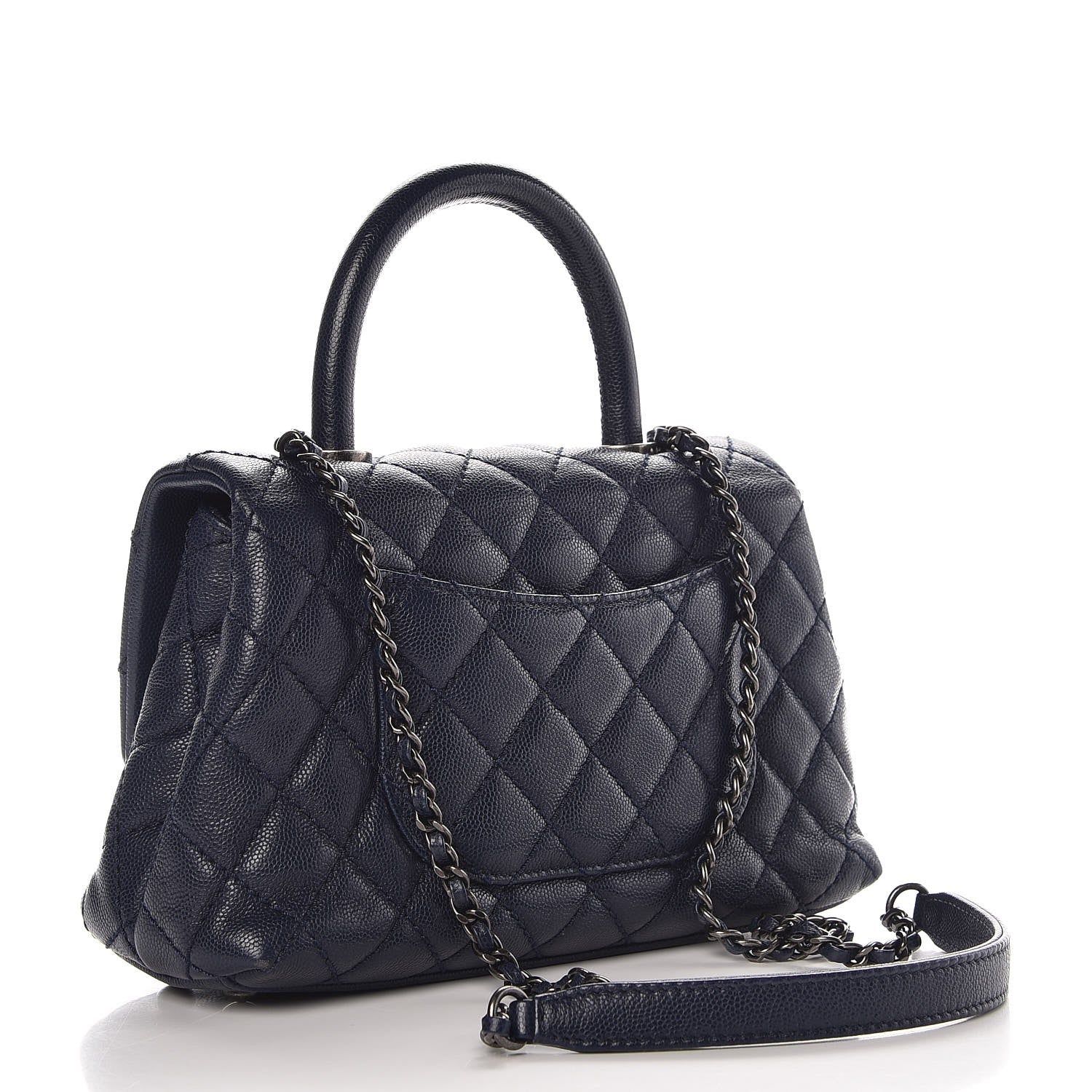 Chanel Caviar Quilted Mini Coco Handle Flap Navy Blue 3 of 8