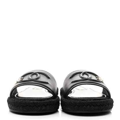Chanel Lambskin Espadrille Mule Sandals 35 Black 2 of 9