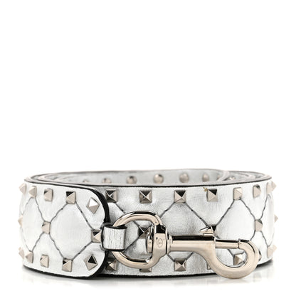 Valentino Garavani Metallic Lambskin Rockstud Spike Shoulder Strap Silver 1 of 4