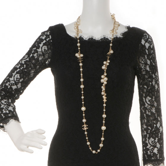 Chanel Classic CC Long Pearl Necklace Gold 3 of 7