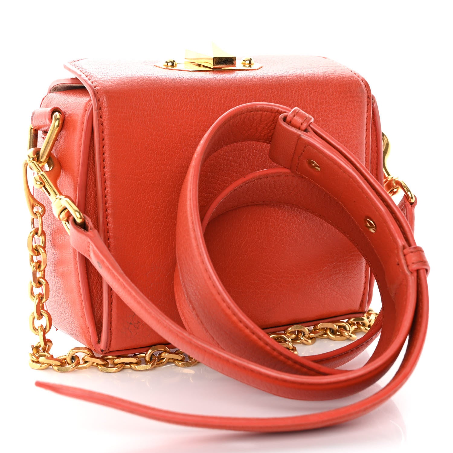 Alexander McQueen Silky Amish Grained Goatskin Box Shoulder Bag 16 Flame 3 of 16