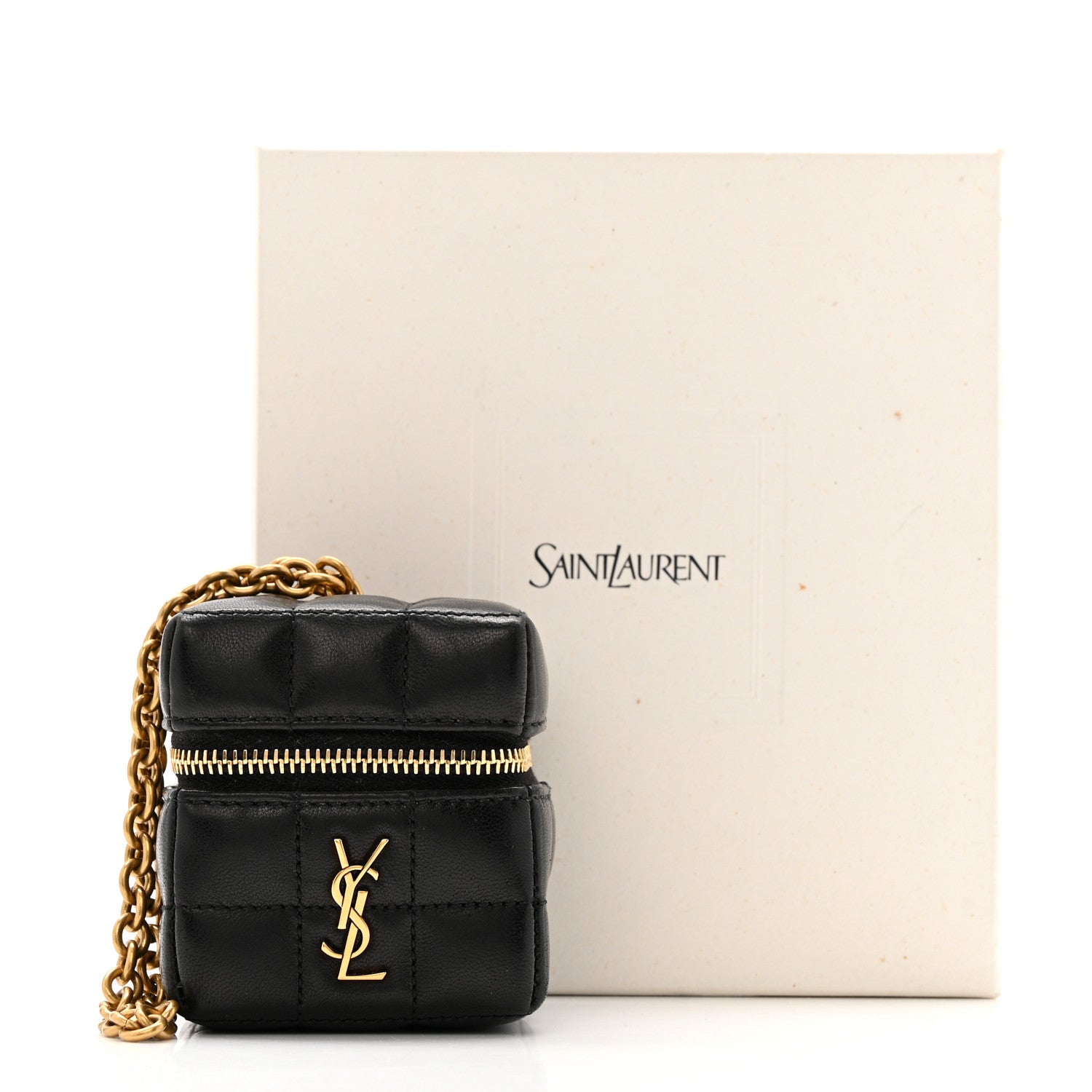 Saint Laurent Lambskin Cassandre Matelasse Carre Mini Cube On Chain Black 7 of 9