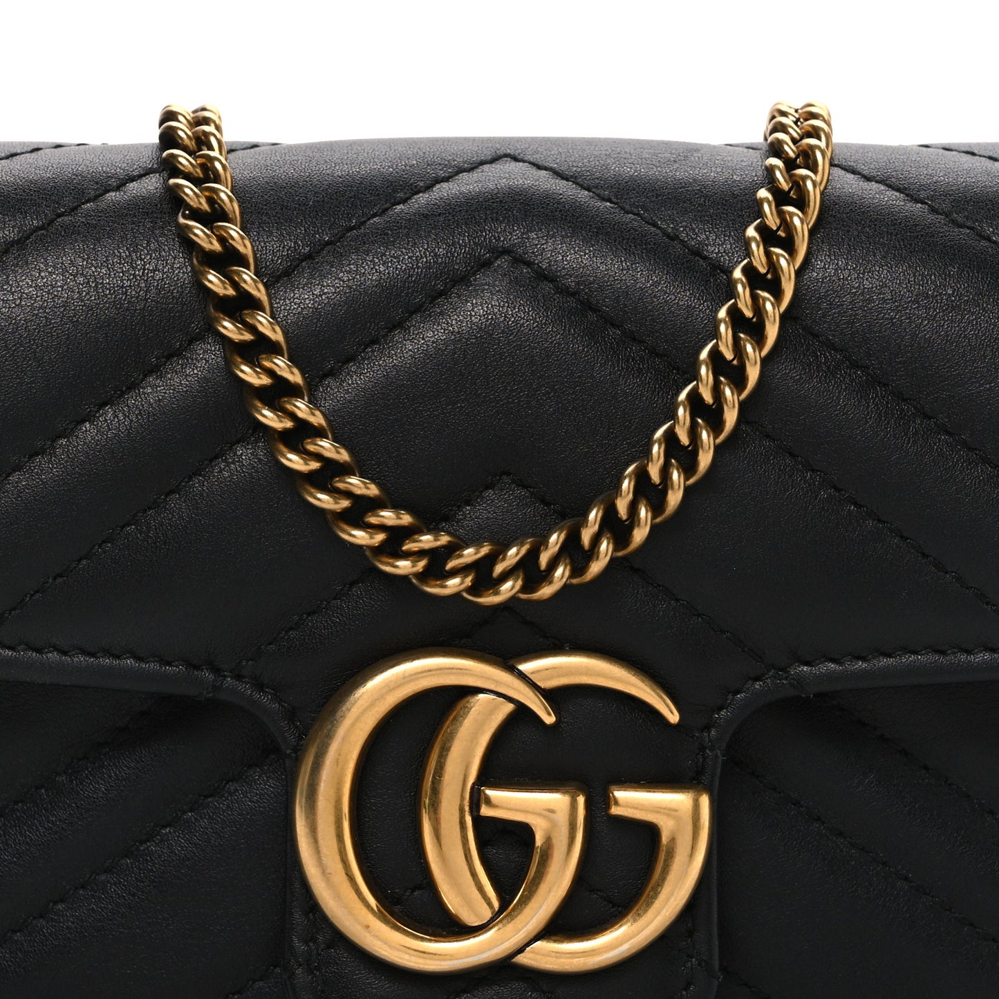 Calfskin Matelasse Super Mini GG Marmont Shoulder Bag Black