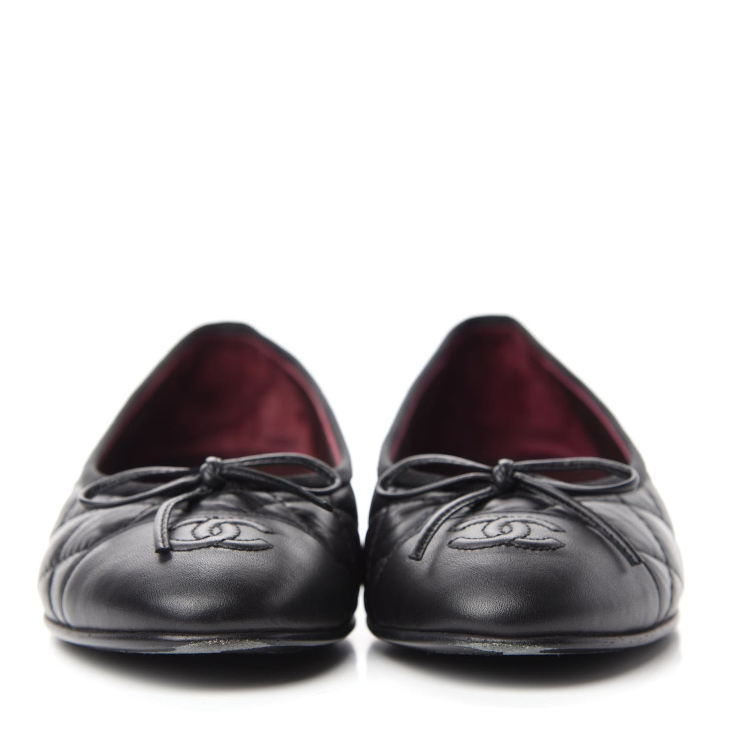 Aged Calfskin Quilted Cap Toe Ballerina Flats 37 Black