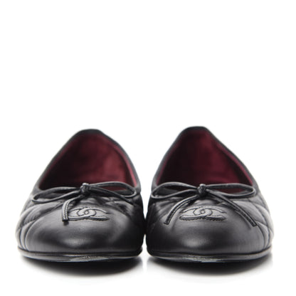 Chanel Aged Calfskin Quilted Cap Toe Ballerina Flats 37 Black 2 of 11