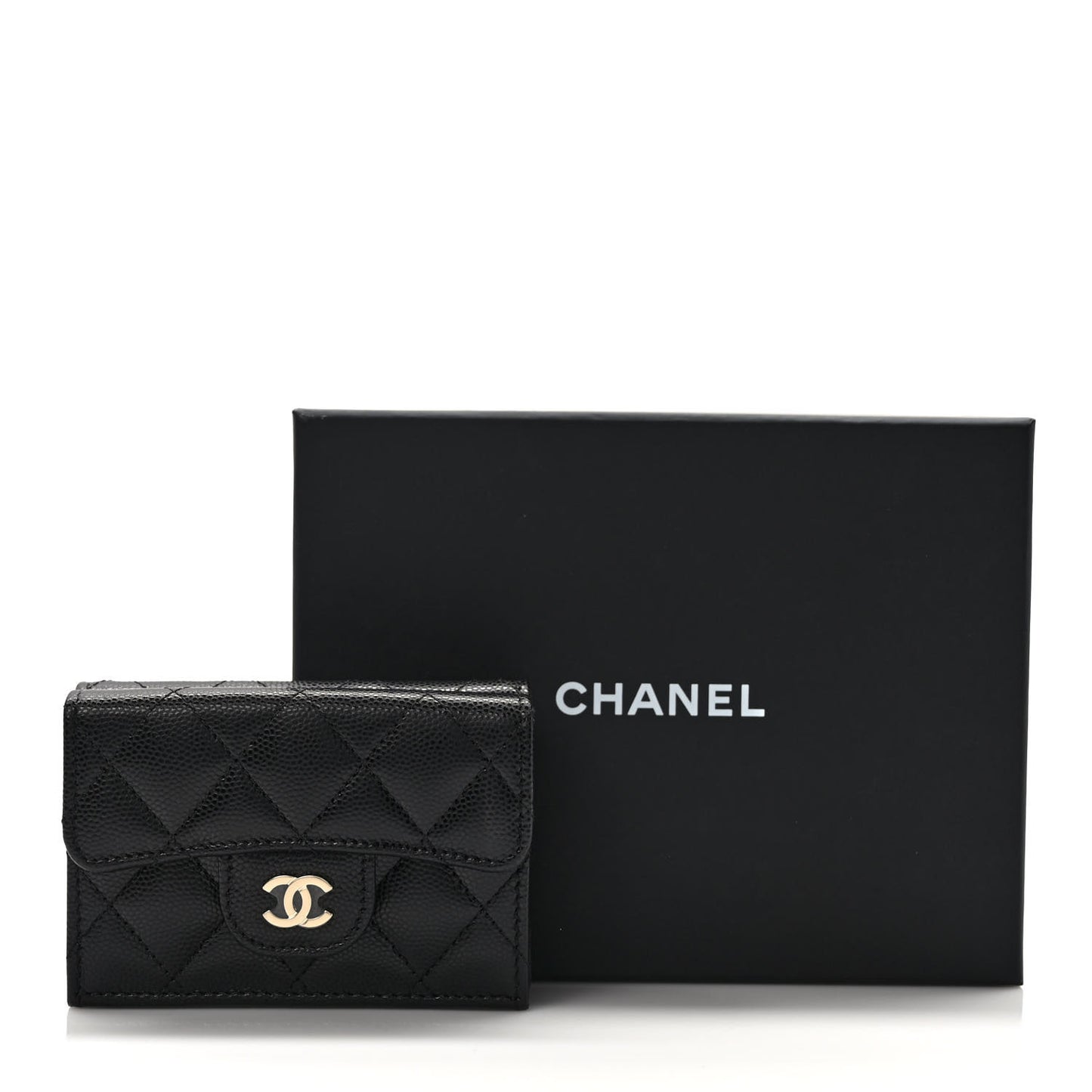 Caviar Quilted Double Flap Wallet Black