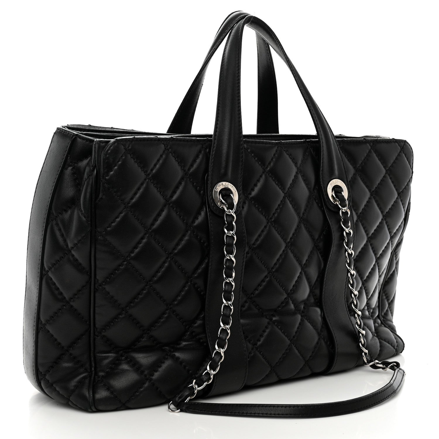 Chanel Lambskin Quilted Large Easy Carry Shopping Tote Black 3 of 16