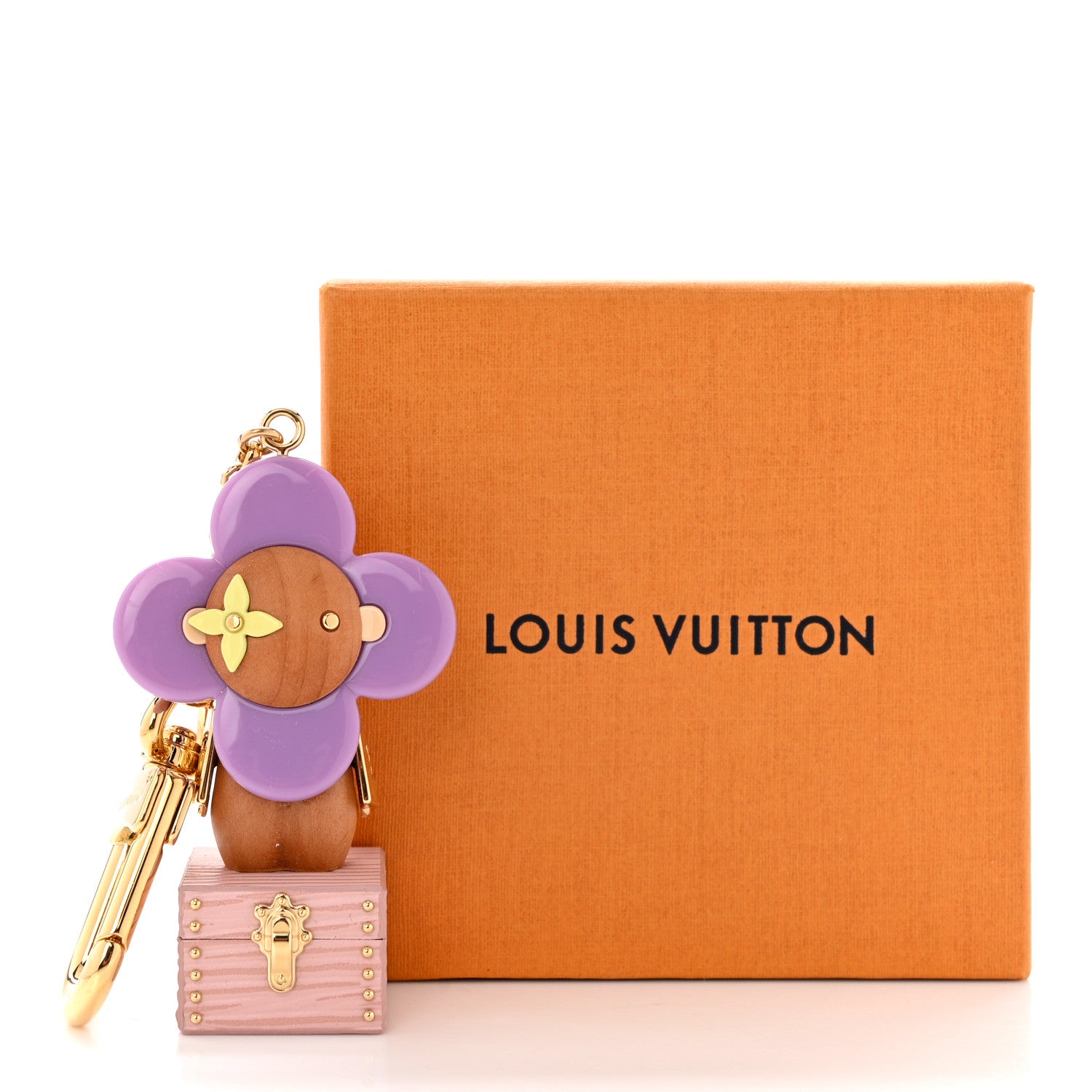 Louis Vuitton Resin Wood Vivienne Trunk Bag Charm Key Holder Pink 4 of 4