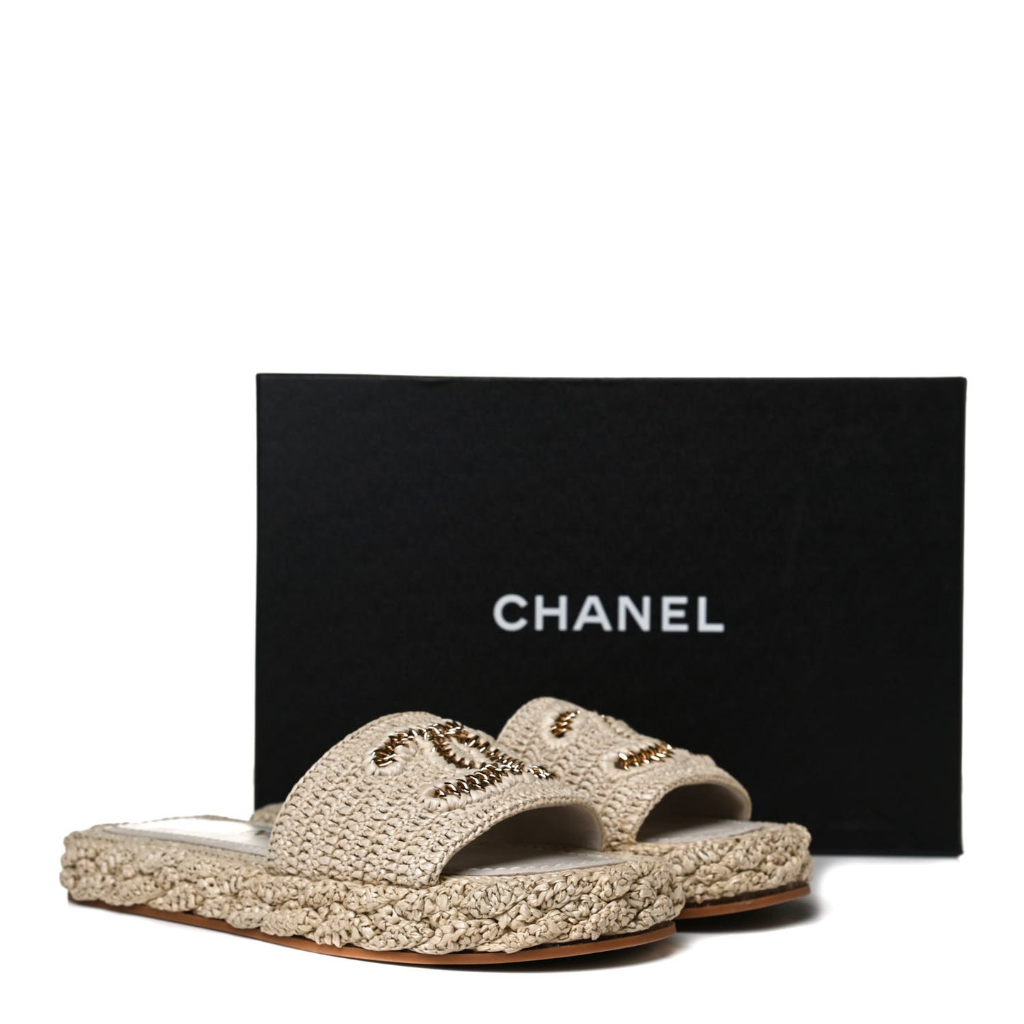 Raffia CC Espadrille Slip On Sandals 36 Beige