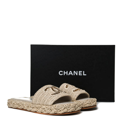 Chanel Raffia CC Espadrille Slip On Sandals 36 Beige 12 of 12