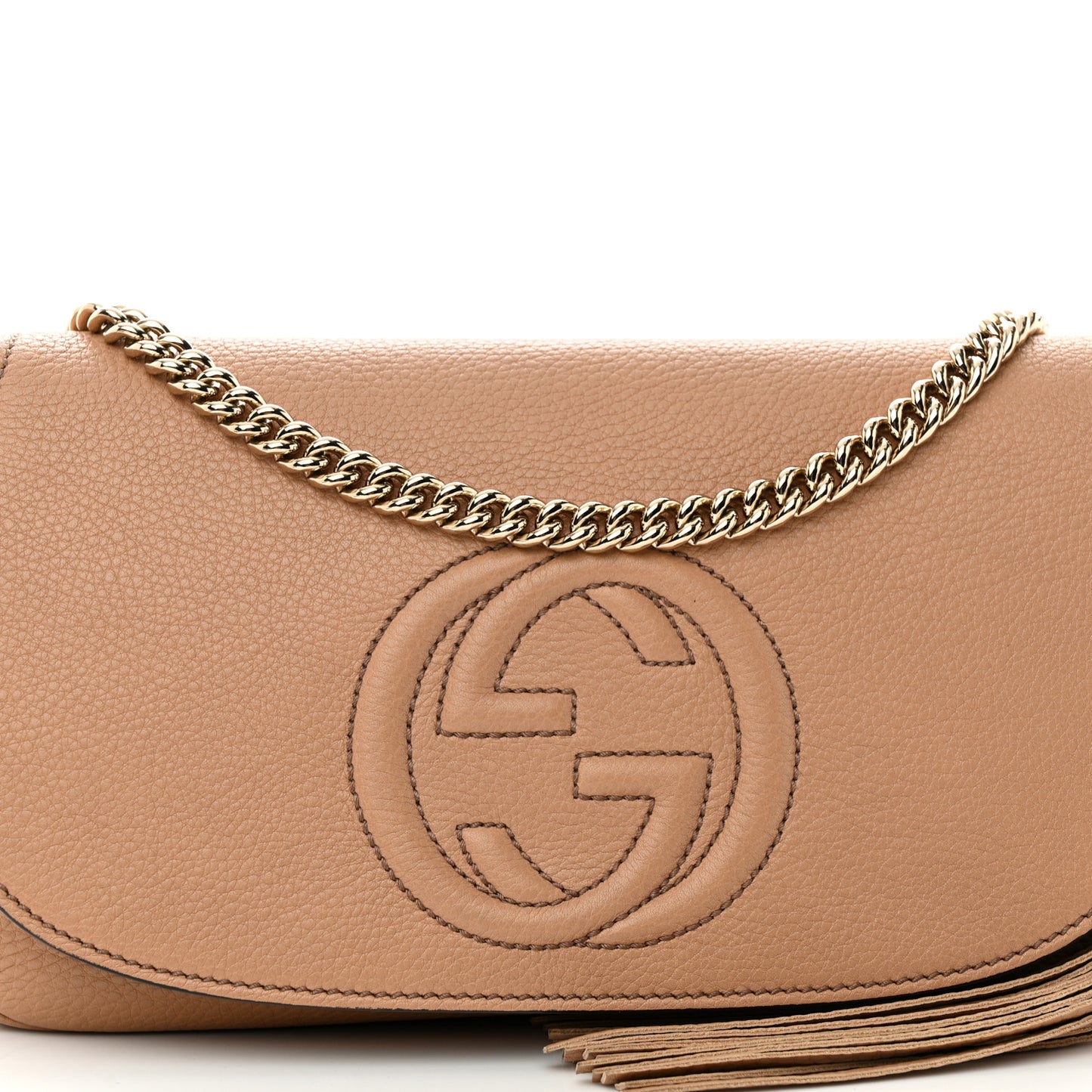 Pebbled Calfskin Medium Soho Flap Crossbody Camelia