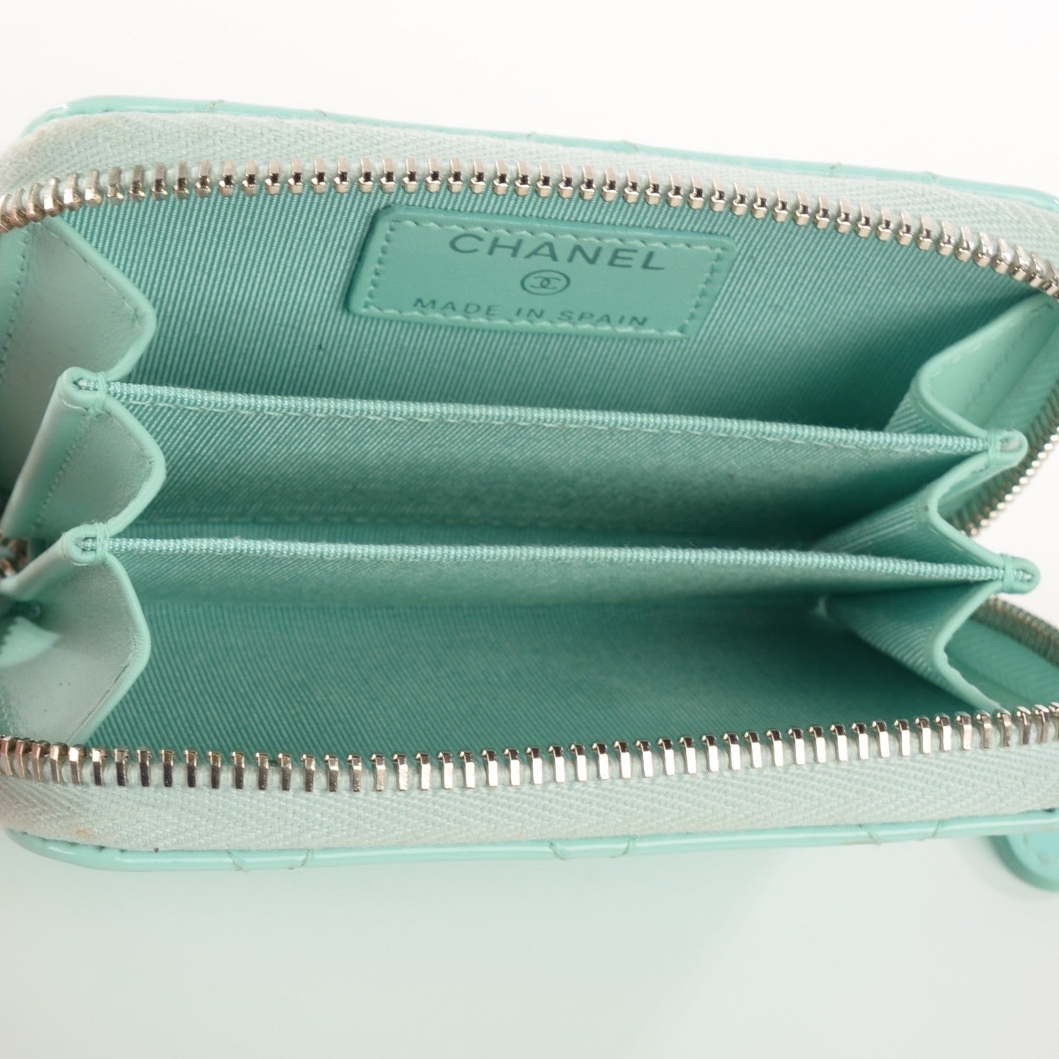 Chanel Patent Calfskin Quilted Zip Coin Purse Light Green 10 of 16