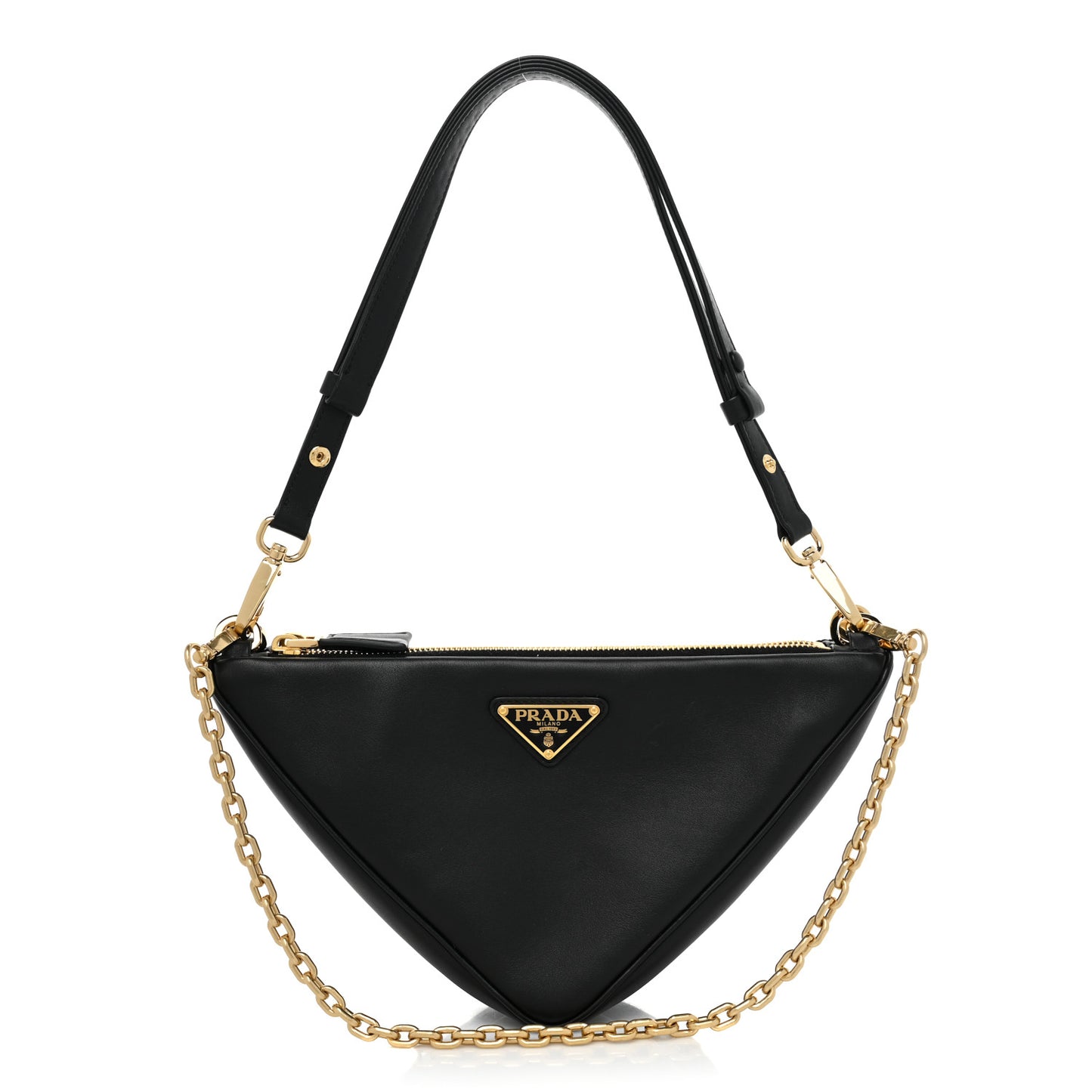Jacquard Calfskin Triangolo Symbole Embroidered Mini Triangle Double Bag Black Edera