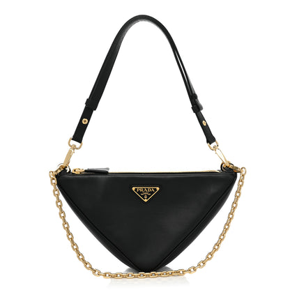Prada Jacquard Calfskin Triangolo Symbole Embroidered Mini Triangle Double Bag Black Edera 1 of 8