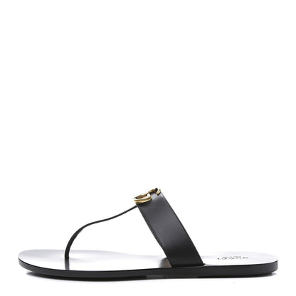 Gucci Calfskin GG Marmont Thong Sandals 39 Black 1 of 7