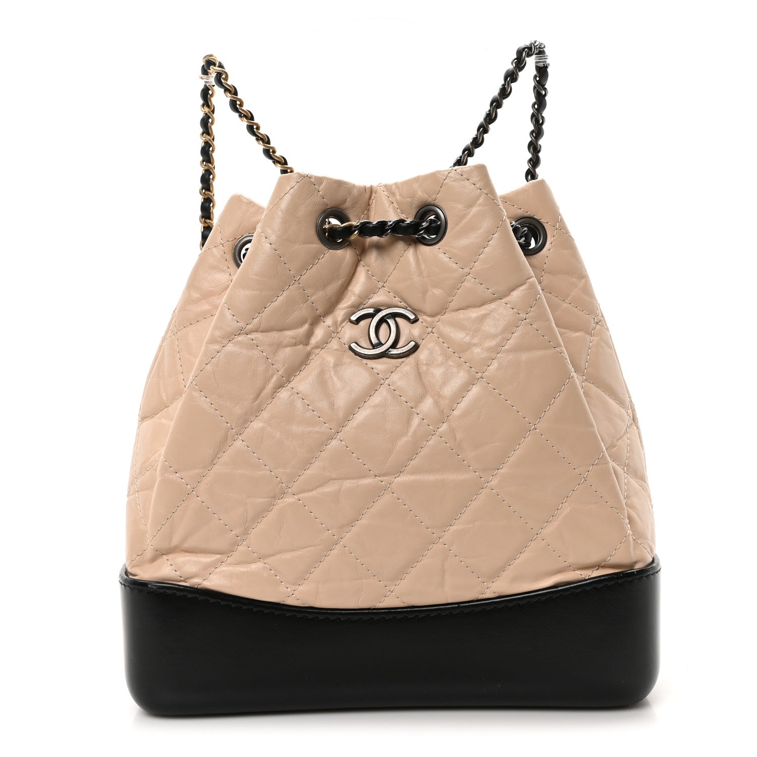 Chanel Aged Calfskin Quilted Small Gabrielle Backpack Beige Black 1 of 10