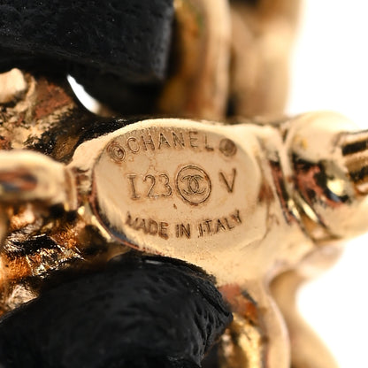 Chanel Lambskin Chain Bow Stud Earrings Black Gold 5 of 6
