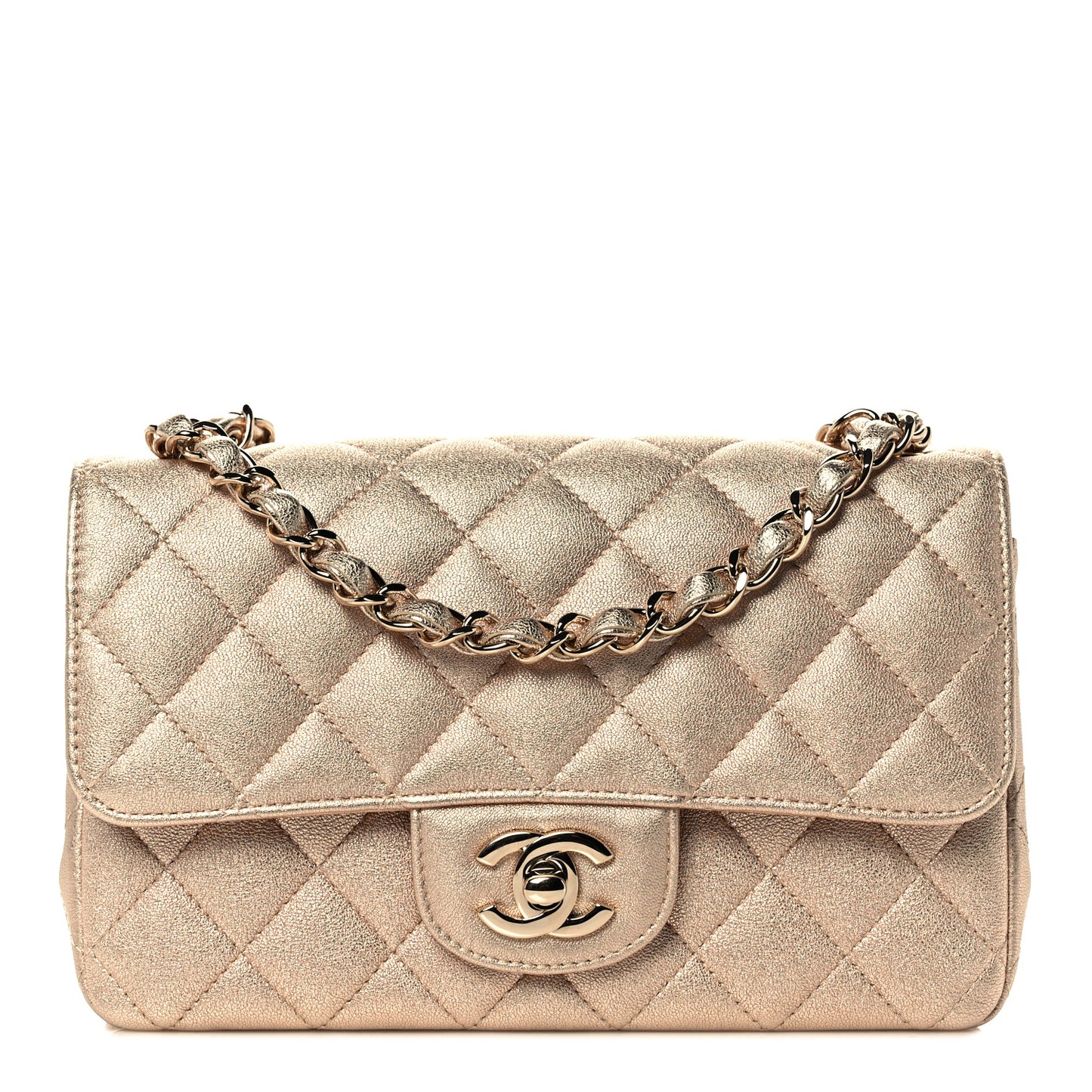 Metallic Lambskin Quilted Mini Rectangular Flap Gold