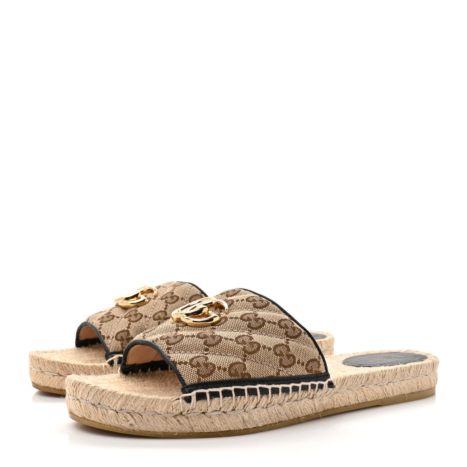 Gucci Monogram Matelasse GG Marmont Espadrille 20mm Slide Sandals 40 Beige Ebony Black 4 of 11