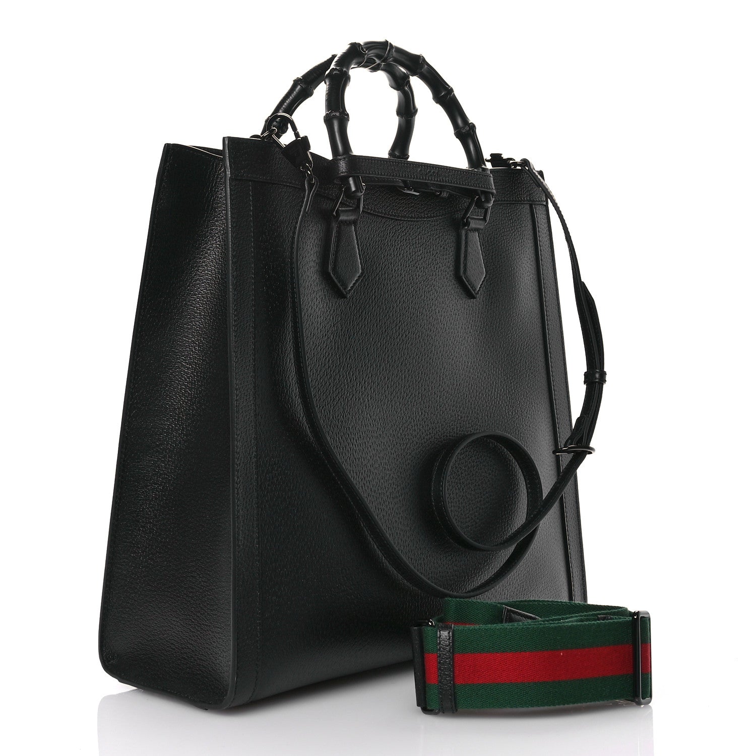 Gucci Textured Dollar Calfskin Web Monochrome Large Diana Tote Bag Black 3 of 12