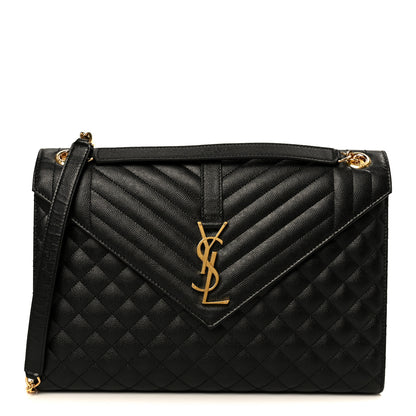 Saint Laurent Grain De Poudre Textured Mixed Matelasse Large Triquilt Monogram Satchel Black 1 of 11