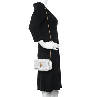 Versace Satin Crystal Virtus Chain Clutch White 2 of 10