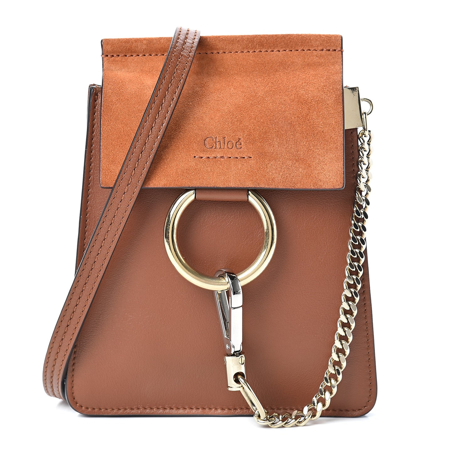 Suede Calfskin Mini Faye Bracelet Bag Tobacco