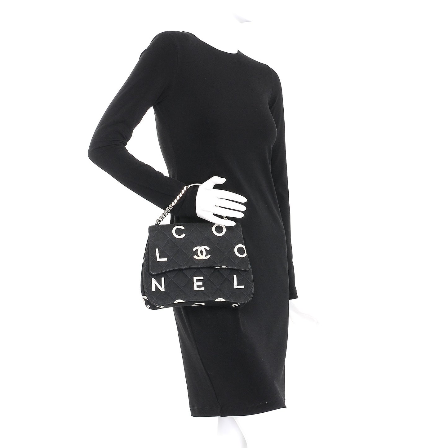 Canvas Quilted Letter Printed Flap Black