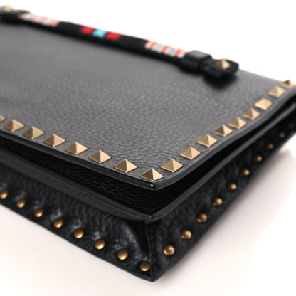 Valentino Garavani Pebbled Calfskin Beaded Strap Rockstud Medium Clutch Wristlet Black 8 of 8