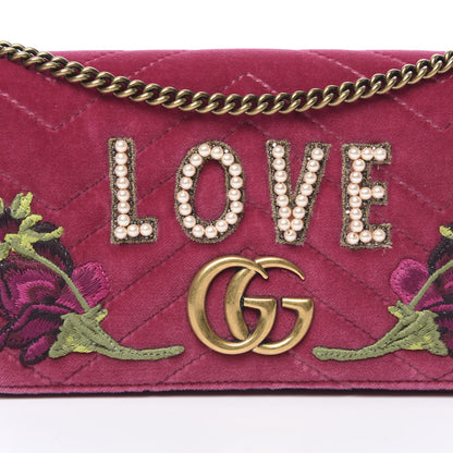 Gucci Velvet Matelasse Love Embroidered GG Marmont Mini Bag Light Raspberry Rose 6 of 9