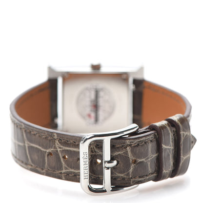 Hermes Stainless Steel Alligator Diamond Bezel Mother of Pearl 21mm Heure H Hour Quartz Watch Gris Elephant 3 of 5