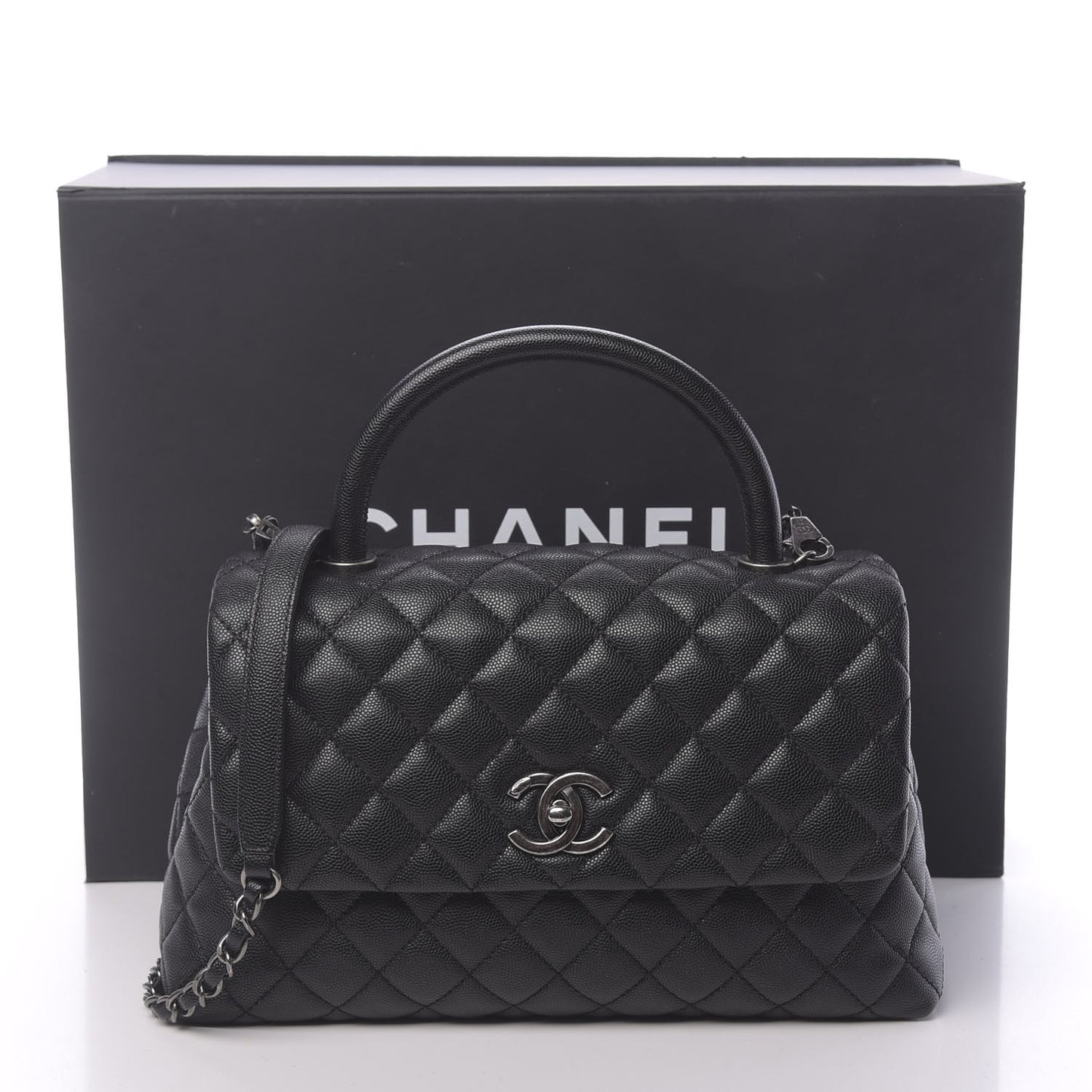 Caviar Quilted Small Coco Handle Flap Black
