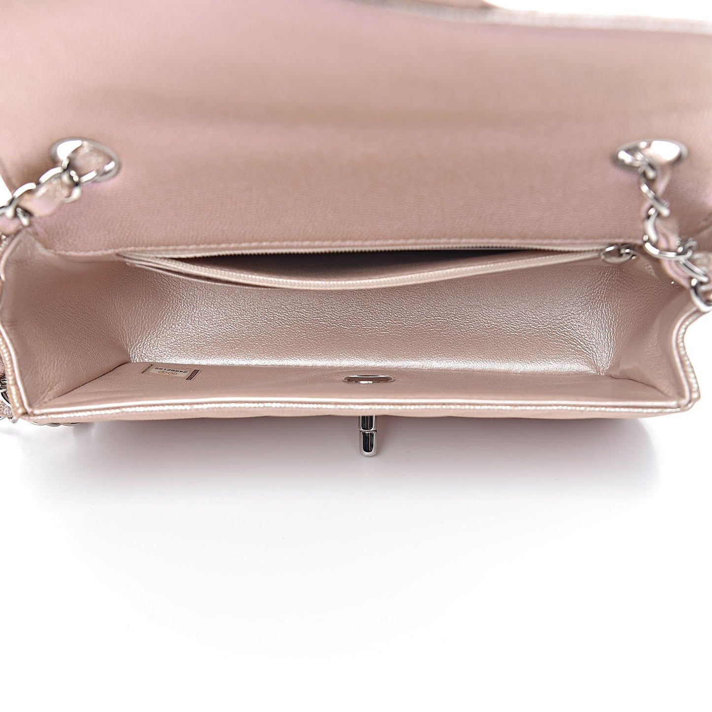 Iridescent Caviar Chevron Quilted Mini Rectangular Flap Light Gold