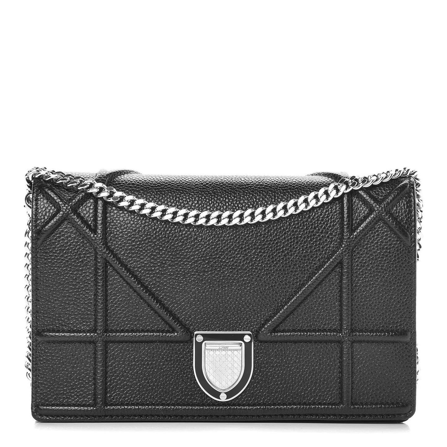 Grained Calfskin Diorama Wallet on Chain Pouch Black