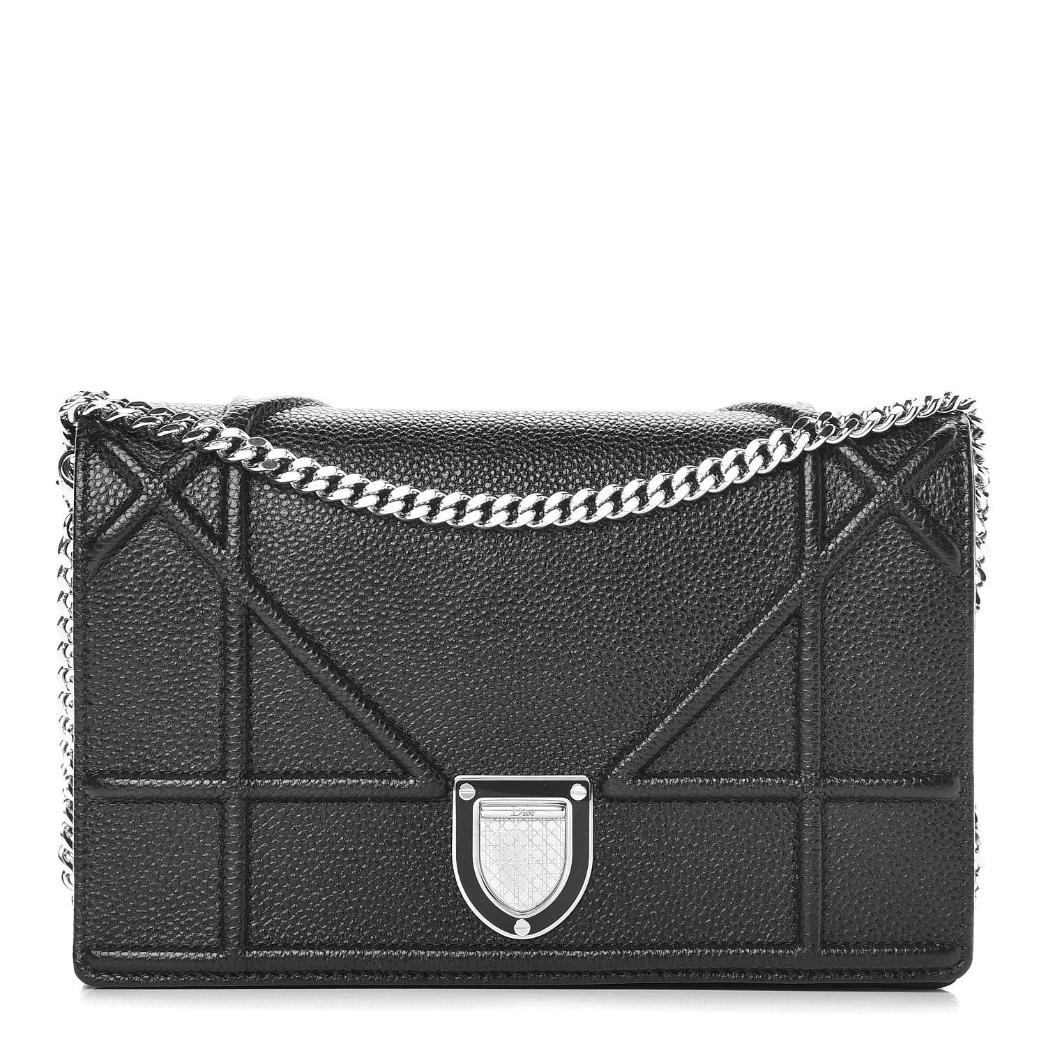 Christian Dior Grained Calfskin Diorama Wallet on Chain Pouch Black 2 of 12