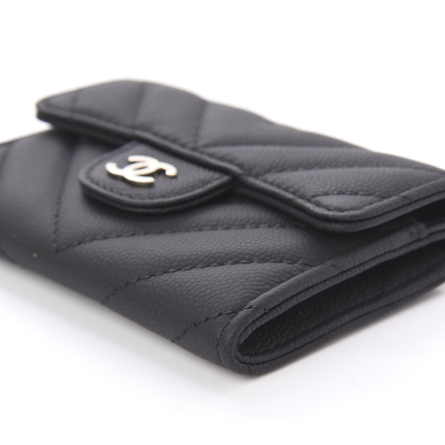 Chanel Matte Caviar Chevron Quilted Flap Card Holder Black 7 of 12