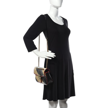 Gucci Vintage Effect Calfskin Matelasse Diagonal Striped Small Torchon GG Marmont Shoulder Bag Black Beige 2 of 12
