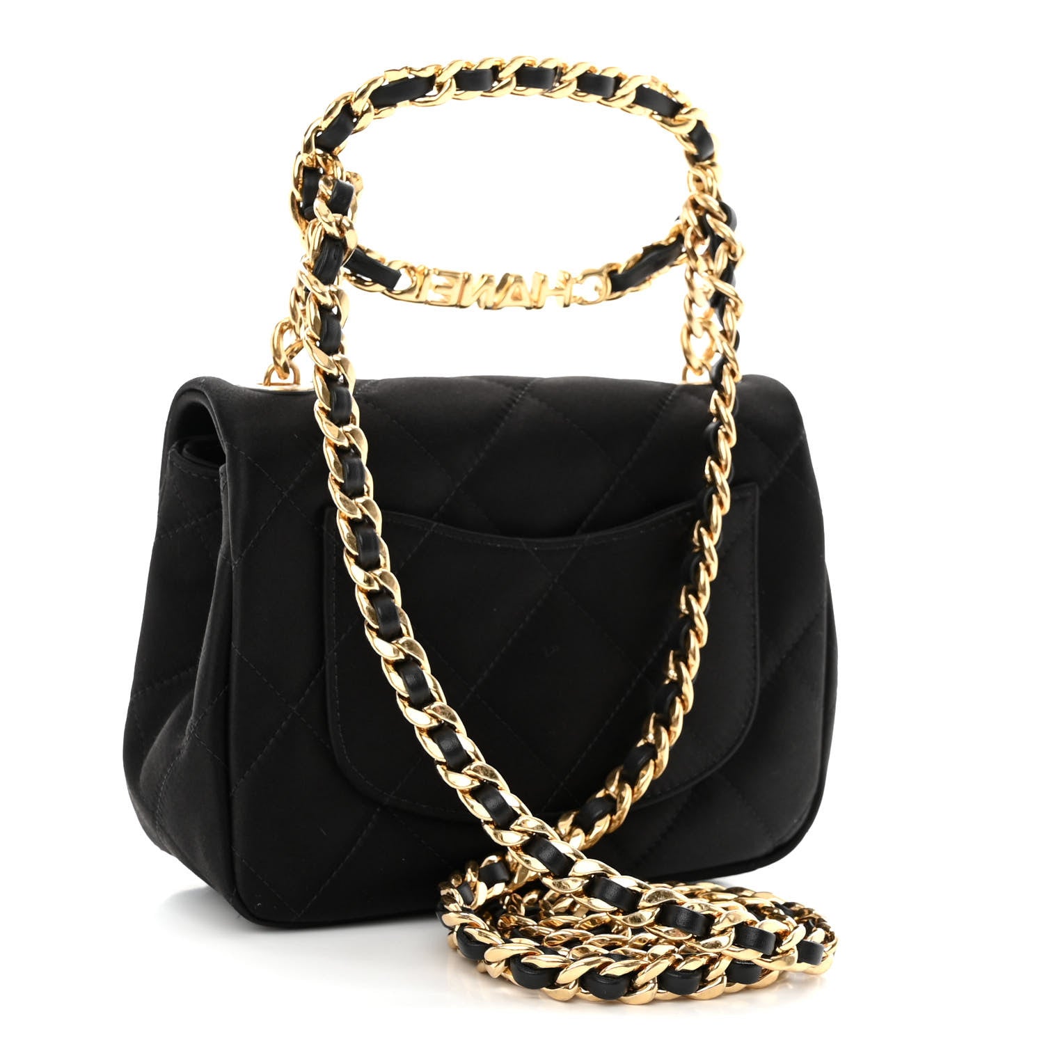 Chanel Satin Quilted Mini Logo Flap With Handle Black 3 of 10