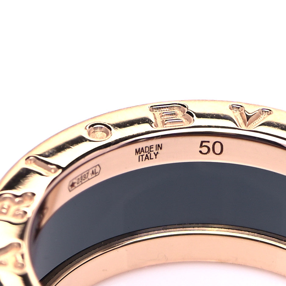 18K Rose Gold Black Ceramic B.Zero1 Two-Band Ring 50 5.25