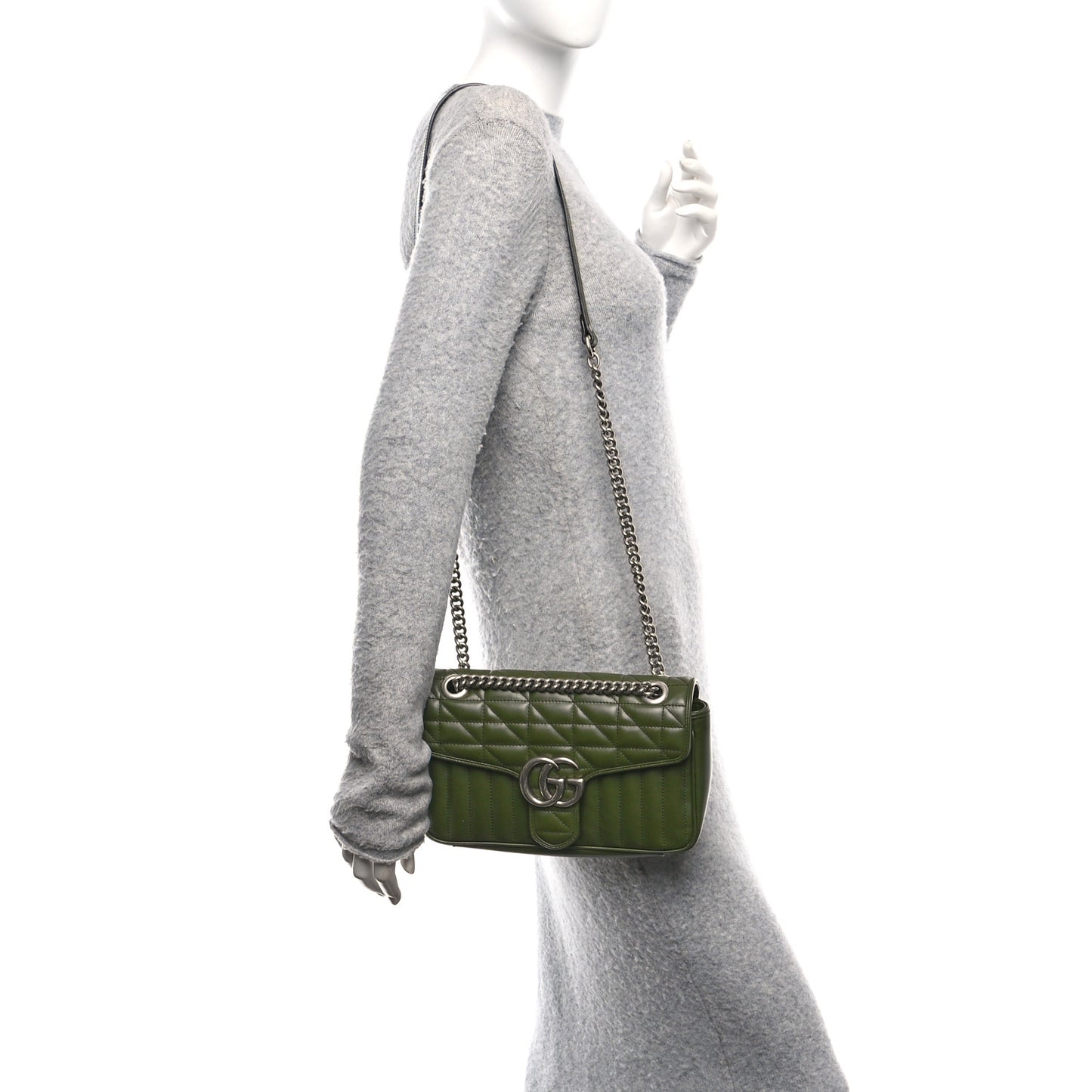 Calfskin Matelasse Aria Small GG Marmont Shoulder Bag Military Wood
